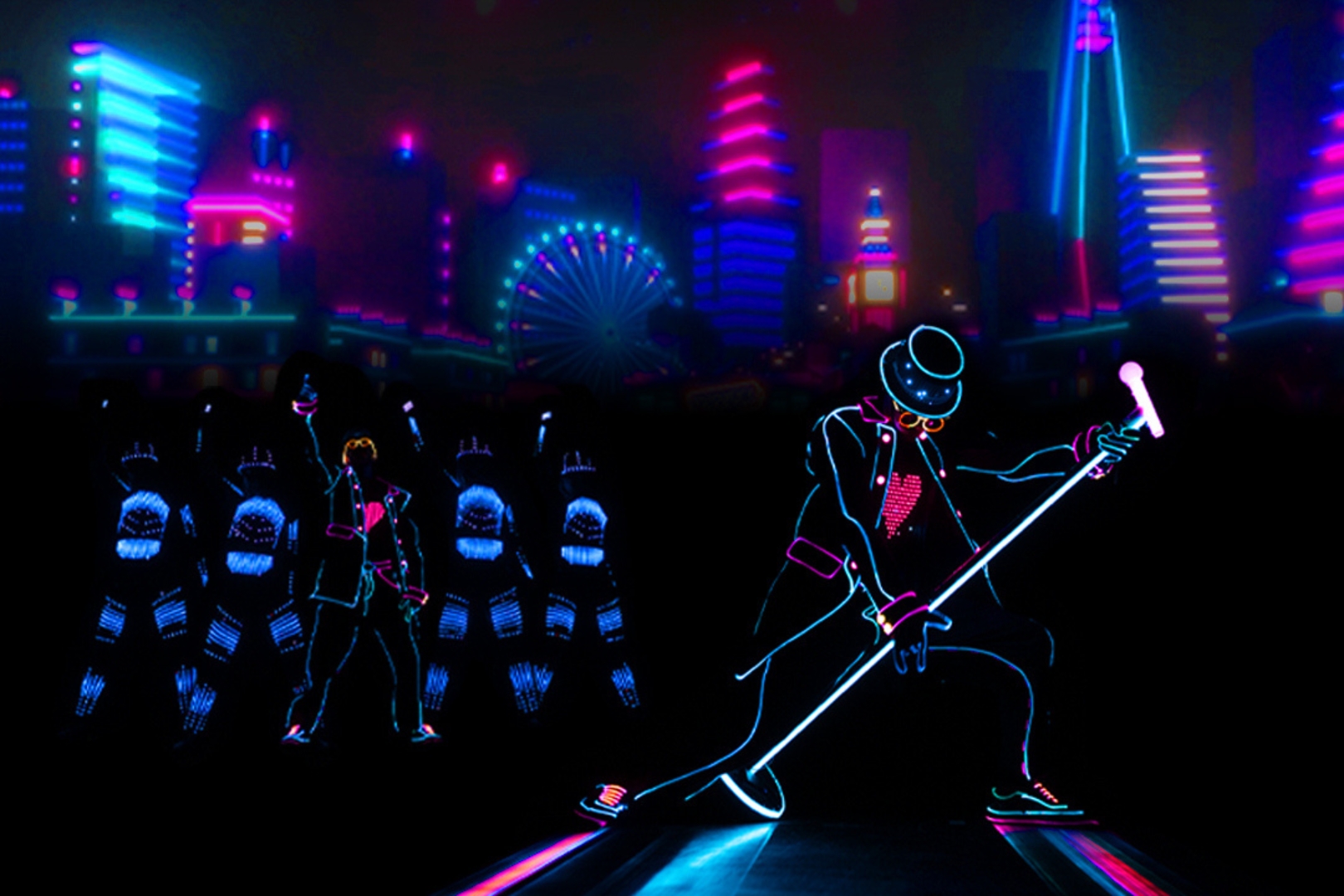 Groupe de danseurs avec des costumes LED
